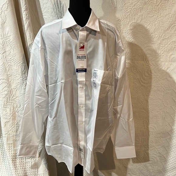 Izod long lasting white all over stretch wrinkle free dress shirt, size XL, NWT - Picture 1 of 12